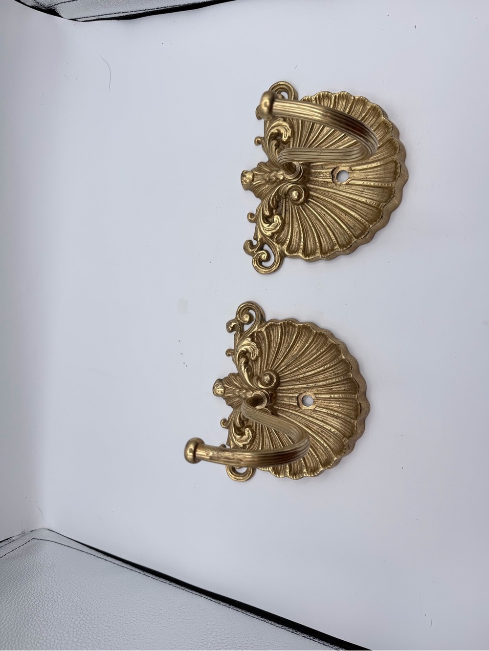 Vintage Gold Shell-Style Wall Hooks - Pair
